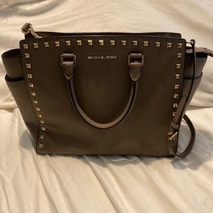 Michael Kors Large Saffiano Leather Satchel in Taupe